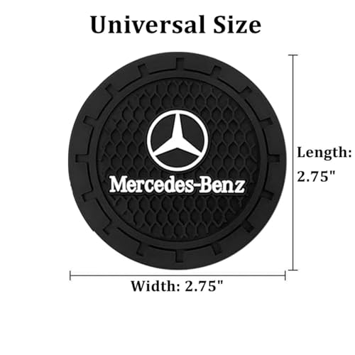 Image of Mercedes-Benz Car Cup Holder Coaster, Black, 2PCS | Universal, Non-Slip Insert, Interior Accessories