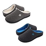 Set of 2 Pairs - US Size 11-12 RockDove Men's Original Two-Tone Memory Foam Slipper( Gray/Natural...