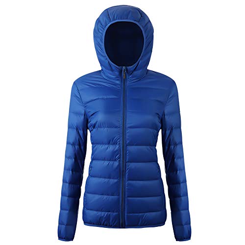 Women's Packable Down Jacket II Puffer Ultra Light Weight Short Hooded Coat with Travel Bag U120WYRF026-New.Acid.Blue-M