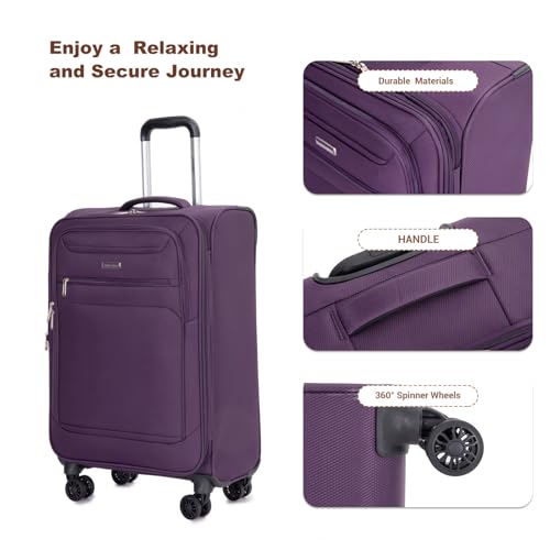 5-piece Luggage Set (18/23/27/travel Bag/cosmetic Bag), Soft-shell Luggage, Universal Wheels, Polyester Luggage Set, Luggage, Suitcase, Lightweight and Durable Luggage, Purple3