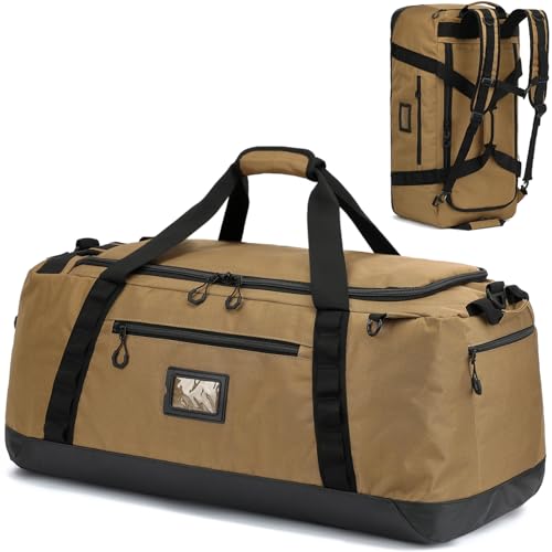 TUGUAN Sac de Voyage Homme 120L Grande Sac de Sport Femme 3 en 1 Sac à Dos, Sac à Main & Bandoulière Imperméable pour Randonnée Camping Voyage, Marron