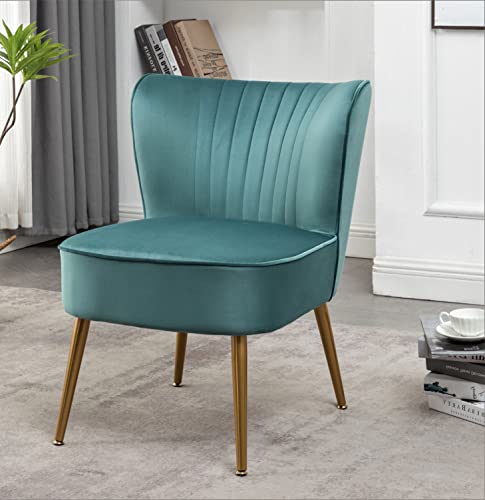 Container Furniture Direct Modern Velvet Accent Chair for Living Room, Bedroom, or Entryway, Stylish and Comfortable Armless Design with Metal Legs, Teal