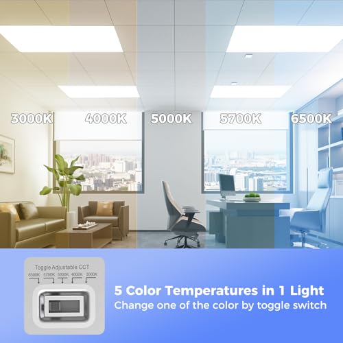 Image of AIKVSXER 12 Pack 2x4 LED Flat Panel Light, Dimmable Recessed Drop Ceiling Light Fixture for Office Kitchen,9100LM,Switchable 5CCT 3000K /4000K /5000K /5700K /6500K, 5 Wattages 30W /40W /50W /60W /70W