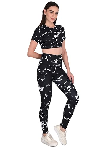 Image of SSoShHub Tights Top High Waist Stretchable Gym Tights and CropTop Bra Gym wear /Active Wear Tights Yoga Pants Zumba /Dance Womens Workout Tights and Top Stretchable Workout set