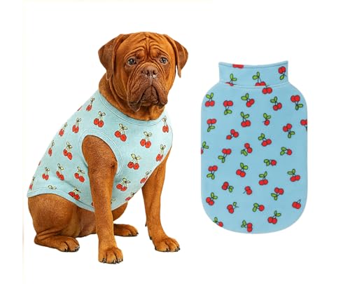 Image of The Pets Company Dog Winter Coat Jacket, Clothes, Windproof, Light Weight, Washable, Ultra Warm Thick Fleece Lined Dog Vest for Cold Weather Protection, (Sky Blue Cherry, XX-Large - 30 Inch)