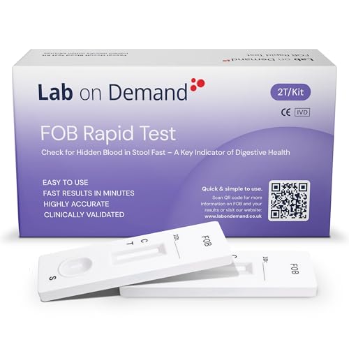 Lab on Demand FOB Stool Testing Kit 2T Pack - at-Home Fecal Occult Blood Bowel Health Test Kit - Fast & Accurate Results in Minutes, CE-Certified Fit Test for Digestive Care & Colorectal Screening