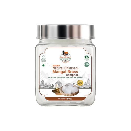 Image of Desi Natural Bhimseni Mangal Baras Camphor | 100% Pure Organic Feng Shui Baras Kapoor | Lab-Tested Edible | Electric Diffuser, Havan, Jain Aarti Pacha Karpooram | 100g, Bhimsen Kapuram 100g