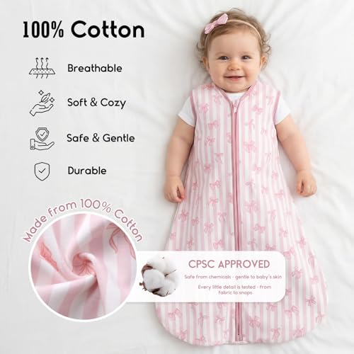 Image of Yoofoss Baby Sleep Sack 12-18 Months 0.5 TOG Baby Wearable Blanket, 100% Cotton Infant Toddler Sleeping Sack 2-Way Zipper Lightweight Sleep Sack