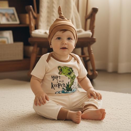 Image of Amnnchya Newborn Baby Boy Clothes Fishing Short Sleeve Romper Shirt Tops Pants Summer Spring Outfits Cute Hat Set