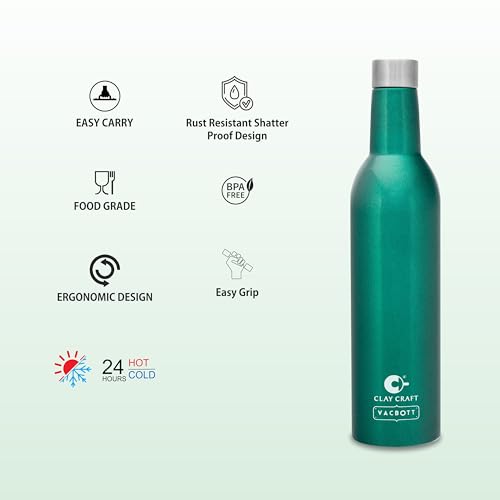 Image of Clay Craft Vacbott IVY Wine Double Walled|18 Hours Hot and 24 Hours Cold Water Vacuum Insulated Flask Bottle|1 Pcs|1000 ml Water Bottles|Travelling|BPA-Free|BIS Certified|1Year Limited Warranty