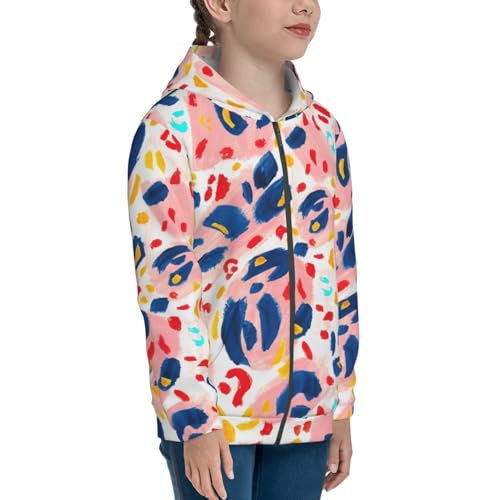 Hand Painted Abstract Leopard Print Kids Pullover Hoodies Boys Zip Up Sweatshirts Girls Athletic Clothes with Pocket4