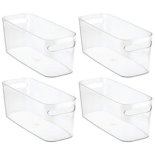 mDesign Bathroom Vanity Plastic Organizer Storage Bin Tote with Handles for Health and Beauty Products, Shampoo Bottles, Lotions, Hand Towels - 4 Pack - Clear
