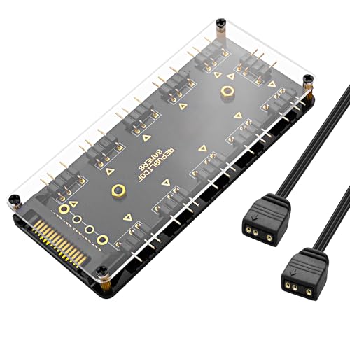 MEIRIYFA 5V 3PIN ARGB Splitter HUB, 1 a 10 Vie LED Fan HUB Controller con 50CM Prolunga Cavo di Estensione/Cavo di Alimentazione SATA Adattatore per PC ARGB Fan Cooler