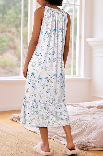 Image of Ekouaer Women's Nightgowns Long Sleeveless Night gown with Pockets Soft Ladies Nightdress
