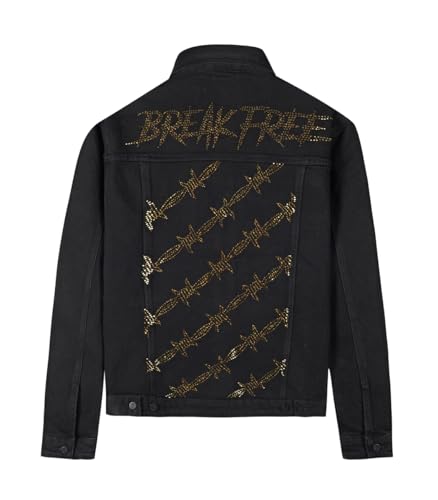 Image of SHION7 Men's Denim Jacket, Slim Fit Streetwear Jean Jackets For Men, Fashionable Embellished Rhinestone Jeans Coat