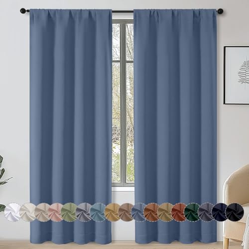 OWENIE Sally Denim Room Darkening Curtains for Bedroom Living Room 72 Inch Length 2 Panels Set, Privacy Thermal Insulated Rod Pocket Window Curtains for Patio French Front Door, W40 x L72 Inch, Denim