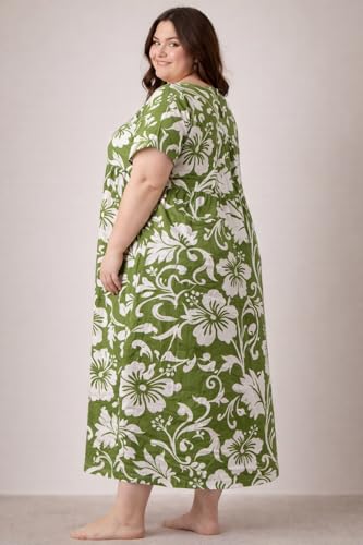 Image of OFEEFAN Women's Plus Size Cotton Nighty, Printed Full Length Maxi Night Gown, Soft Breathable Nightdress Sleepwear for Curvy Women, 3XL to 7XL