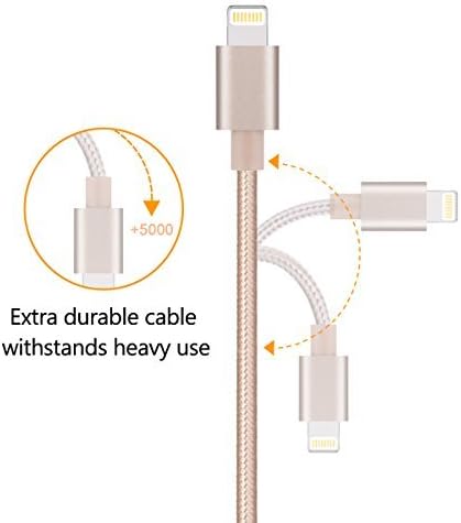 Phone Charger, Bestfy Lightning Cable 3Pack 3FT 6FT 10FT Nylon Braided Charging Cord Compatible with iPhone X/8 Plus/8/7 Plus/7/6s Plus/6s/6 Plus/6/5s/5/5c/SE/iPad/iPod and More(Gold)