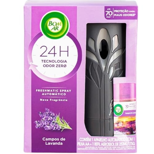 Aromatizador de Ambiente Bom Ar Automático Aerossol Freshmatic Campos de Lavanda Aparelho + Refil 250ml Aromatizador de Ambiente Bom Ar Automático Aerossol Freshmatic Campos de Lavanda Aparelho + Refil 250ml