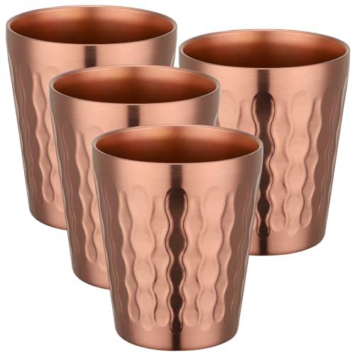 Beasea Stainless Steel Cup, 4 Pack 10 oz Double Wall Metal Stackable Insulated Cups Portable Drinking Tumblers Unbreakable Shatterproof Glasses for Home Office Restaurant Party Camping - Rose Gold