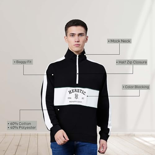 Image of Red Tape Cotton Half Zip Mock Neck Sweatshirt For Men | Cut & Sew | Everyday Comfort