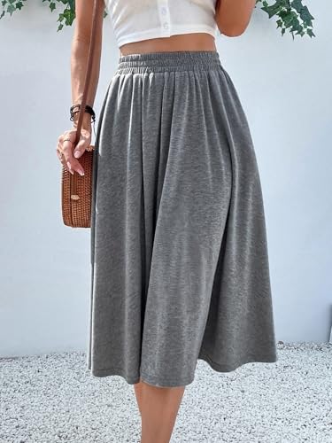 EARKOHA 2025 Skirts for Women Solid Color Casual A-Line Skirt Grey S4
