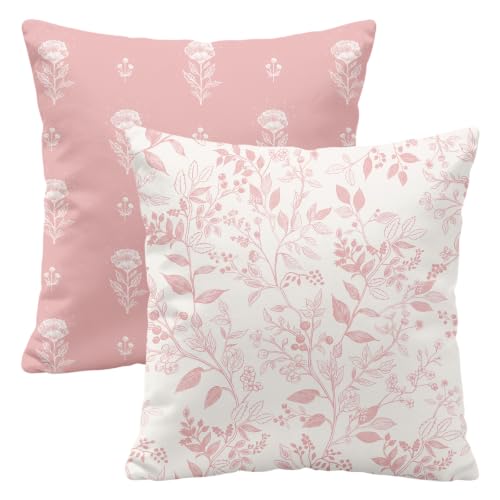 Ancordivo Pink Floral Print Pillow Covers 18x18 Inch Set of 2