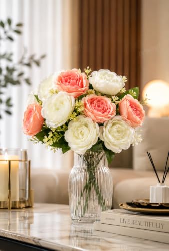 Image of Divyakosh Artificial Flowers for Vase (10 Peonies), Artificial Flowers Bunch (Vase Not Included), Luxury Floral Centerpiece for Living Room Dining Table Office Decor