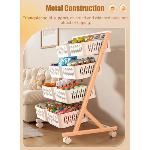 Espositore per Snack a più Livelli con Ruote, Carrello Organizer in Metallo con Ripiani su Ruote per conservare Alimenti, Frutta e Verdura, Supporto Portatile per Snack per Home Theatre.