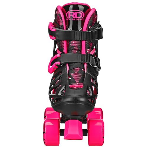 Roller Derby Trac Star Adjustable Skates for Kids, Beginners, Youth Black/Pink Size Medium (12-2) - image 3