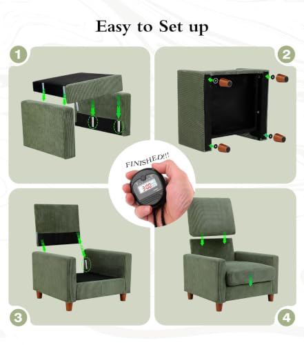 Image of Kidirect 35.5in Oversized Accent Chair, Green Corduroy Reading Chair