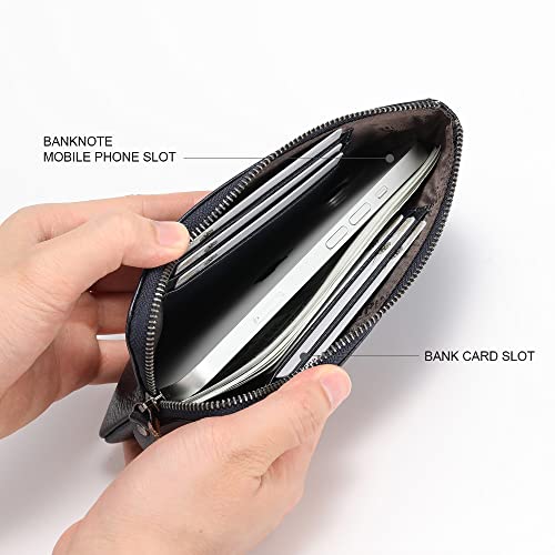 Mens Genuine Leather Zipper Wallet There are 6 bank cards inside the mobile phone bag and 1 card slot on the surface (Bluish grey)3