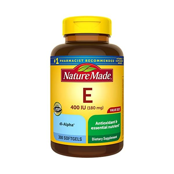 Nature Made Vitamin E 180 mg (400 IU) dl-Alpha, Dietary Supplement for Antioxidant Support, 300 Softgels, 300 Day Supply