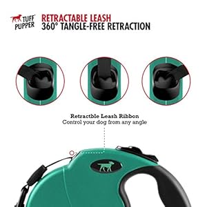 Tuff Pupper Heavy Duty Retractable Dog Leash | 16 ft Dog Leash with Reflective Stitching for Nighttime Safety | One Button Lock and Release | Comfortable Hand Grip | for Dogs Up to 120 lbs