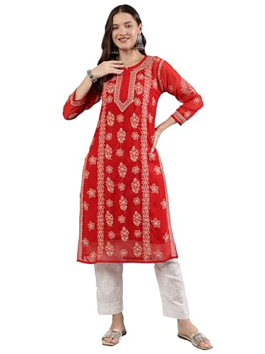 Image of Seva Chikan Hand Embroidered Lucknowi Chikankari Georgette Kurta with Inner Slip for Women SCL4431