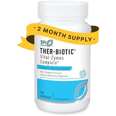 Klaire Labs Ther-Biotic Vital-Zymes Complete Digestive Enzymes - Helps Aid Digestion and Breakdown Proteins, Peptides, Carbs, Sugars, Fats & Fibers - 20 Active Enzymes (120 Count) Cover
