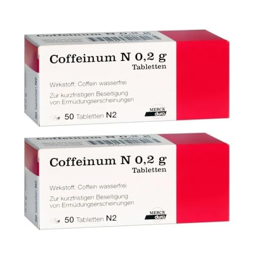 Coffeinum N 0,2 g Tabletten – Koffeintabletten gegen Ermüdungserscheinungen, 200mg Koffein hochdosiert und teilbar – Apothekenprodukt - Doppelpackung (2x 50St)