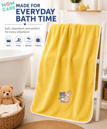 Image of MOM CARE Baby Kids Bath Towel 70x140 cm, Soft Microfiber, Quick Dry Yellow