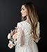 Women's Bohemian Wedding Dresses Scoop Neck A Line Lace Bridal Gown Bead Pearls with Long Sleeve White-US 10