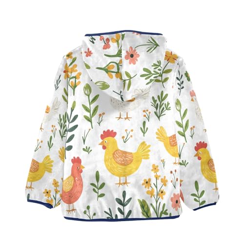 Chicken with Flowers Girls Fleece Jacket Girls Fall Jacket Girls Zip Up Hoodie Girls Sherpa Jacket 2-10T2