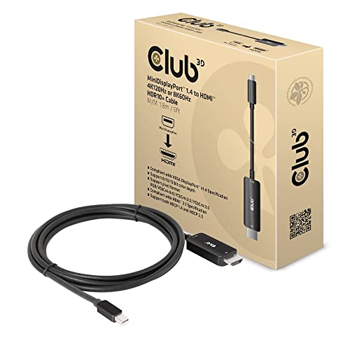 Club 3D CAC-1187 MiniDisplayPort™ 1.4 to HDMI™ 4K120Hz or 8K60Hz HDR10+ Cable 1.8 m M/M, Black