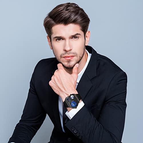Avaner Grand Cadran avec Boussole et thermomètre Montre de Sport avec Bracelet en Cuir de Crocodile pour Homme (Noir) – vue 2