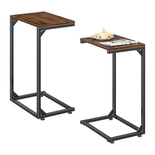 Image of Simple Trending C Shaped Side Table, Small End Table Set of 2, TV Trays Sofa Couch Table for Living Room, Bedside, Rustic Brown