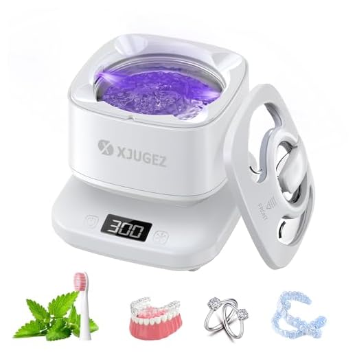 XJUGEZ Limpiador Ultrasonidos, 42KHZ Ultrasonidos Limpieza 24W 180ML Lámpara UV Ultrasonic Cleaner Portátil Limpiador Ultrasónico Eficiente de 360° para Dentaduras Retainer Férula Dental Joyas, Blanco