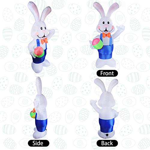 VCUTEKA Easter Inflatable Bunny Pushing Wheelbarrow with Eggs Blow Up Outdoor Decorations Lighted LED Lights Holiday Party Display Yard Lawn Patio Decorations 4FT 6FT Indoor Outside Decor