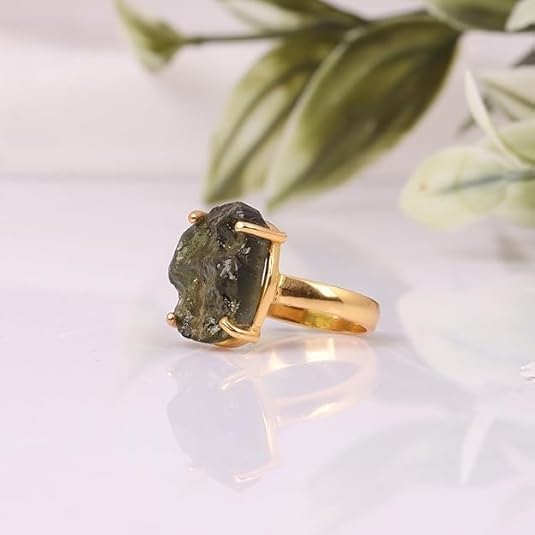 Czech Republic Moldavite Prong ring Handmade Sterling Silver 14k Gold Plated Ring Green moldavite Enegy Gemstone High Vibration Crystal Jewelry 10 - Image 2