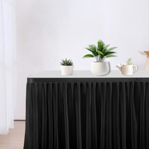 CREATCABIN 6FT Table Skirt Black Table Skirts Rectangular Pleated Tables Desk Skirt Ruffle Tablecloth Polyester with Adhesive Tape for Princess Wedding Birthday Party Banquet Gift Decorations - Image 5