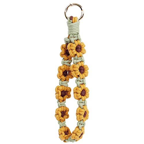 elephtree Boho Macrame Keychain Wristlet Keychain Weave Exquisite Keyring Holder Bracelet Handmade Wrist Lanyard for Women (Yellow flower)