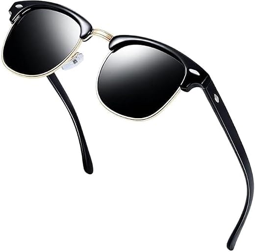 ZORATO Sunglasses Semi-Rimless Frame Unisex Adult's Clubmaster for Men and Women UV Protection (G-Black) (Medium Size)