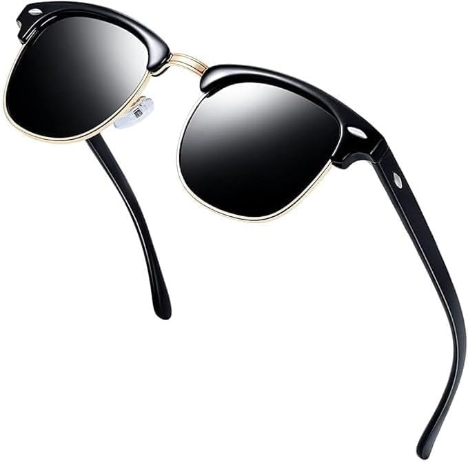 ZORATO Sunglasses Semi-Rimless Frame Unisex Adult's Clubmaster for Men and Women UV Protection (G-Black) (Medium Size)